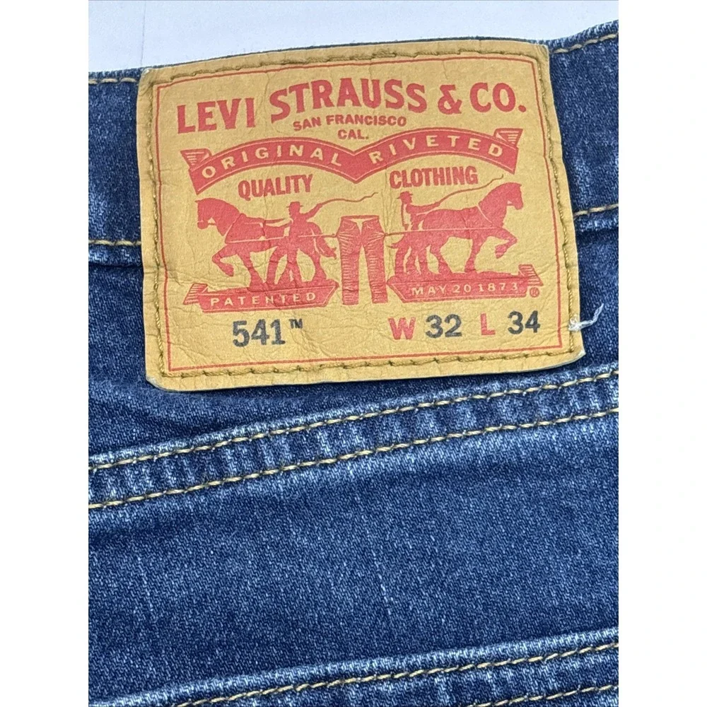 Levis 541 Jeans Mens 32x34 Blue Dark‎ Wash Cotton Stretch Slim Fit Denim
